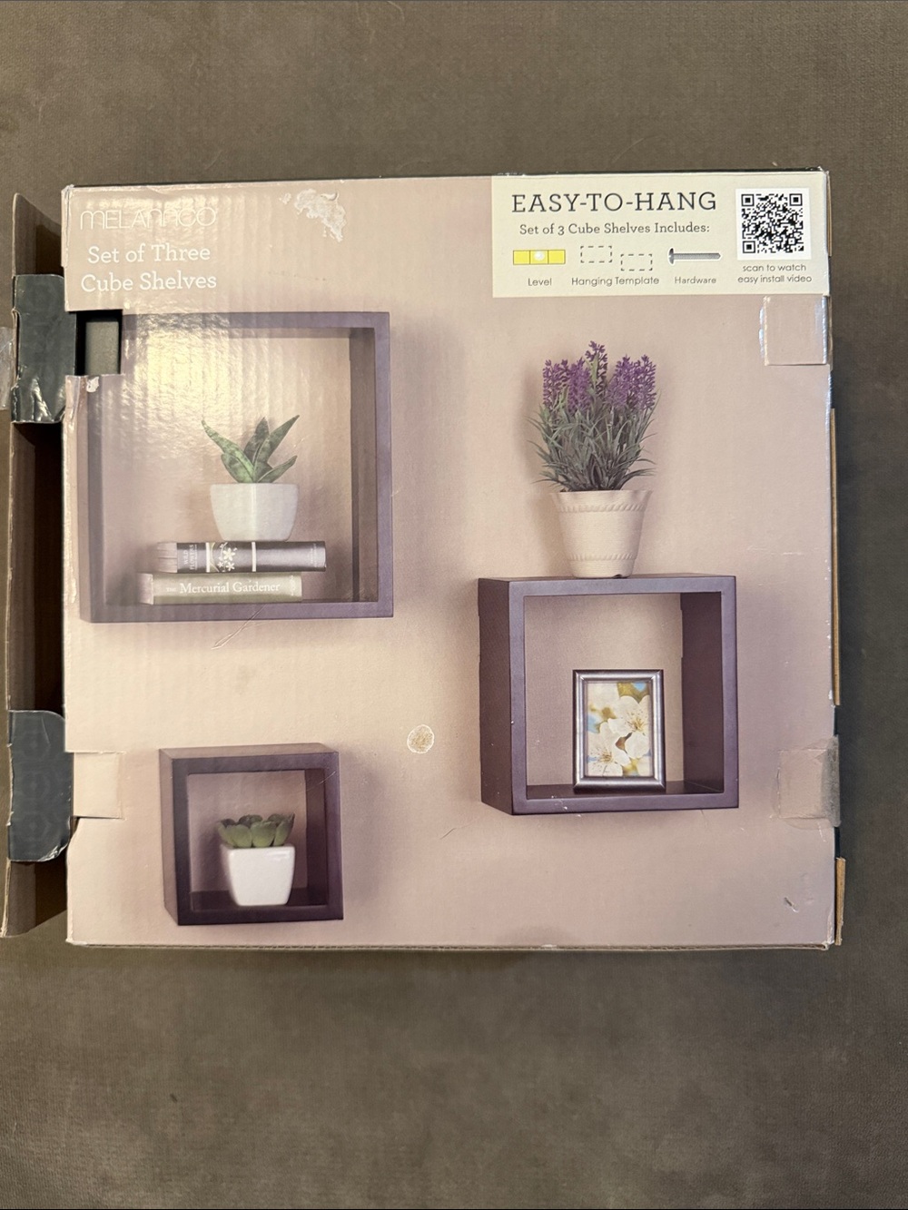 Set of 3 Black Cube Wall Shelves by Melannco 9“ x 9“, 7“ x 7“, 5“ x 5“ hanging